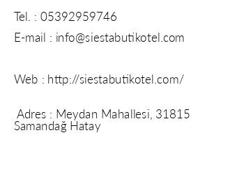 Siesta Butik Otel iletişim bilgileri